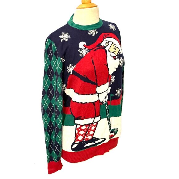 Ugly Christmas Sweater Golfing Santa Mens Medium Multicolor Pullover Novelty - Picture 4 of 7